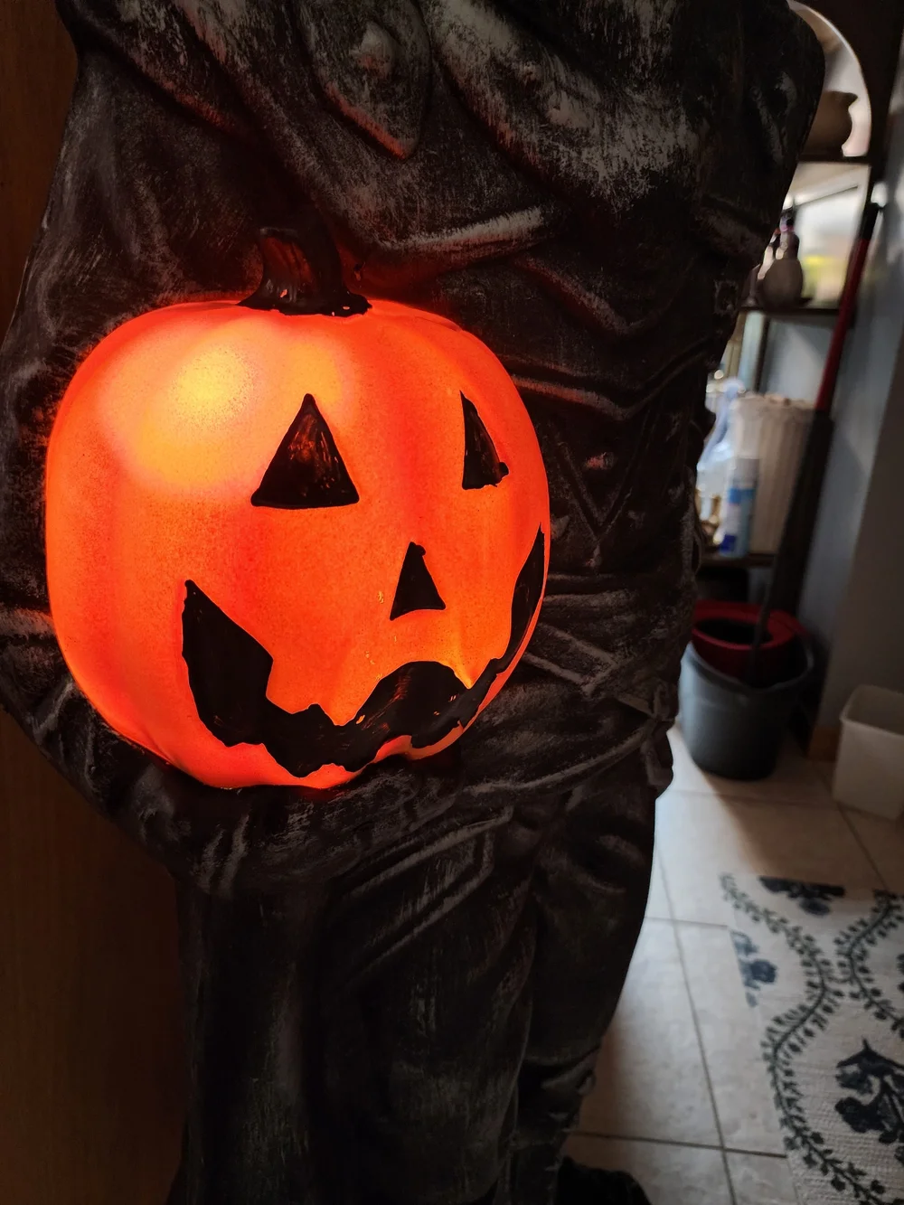 Headless Halloween XL LightupStatue with Orange Pumpkin - Black Finish 50